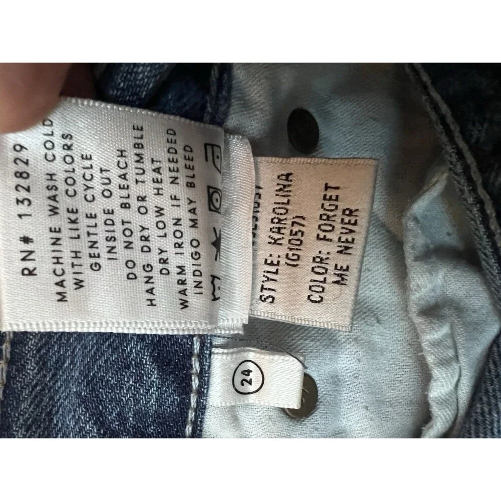 Grlfrnd Denim Blue Jeans Karolina Dark Wash Size 24 Raw Hem‎ Forget Me Never